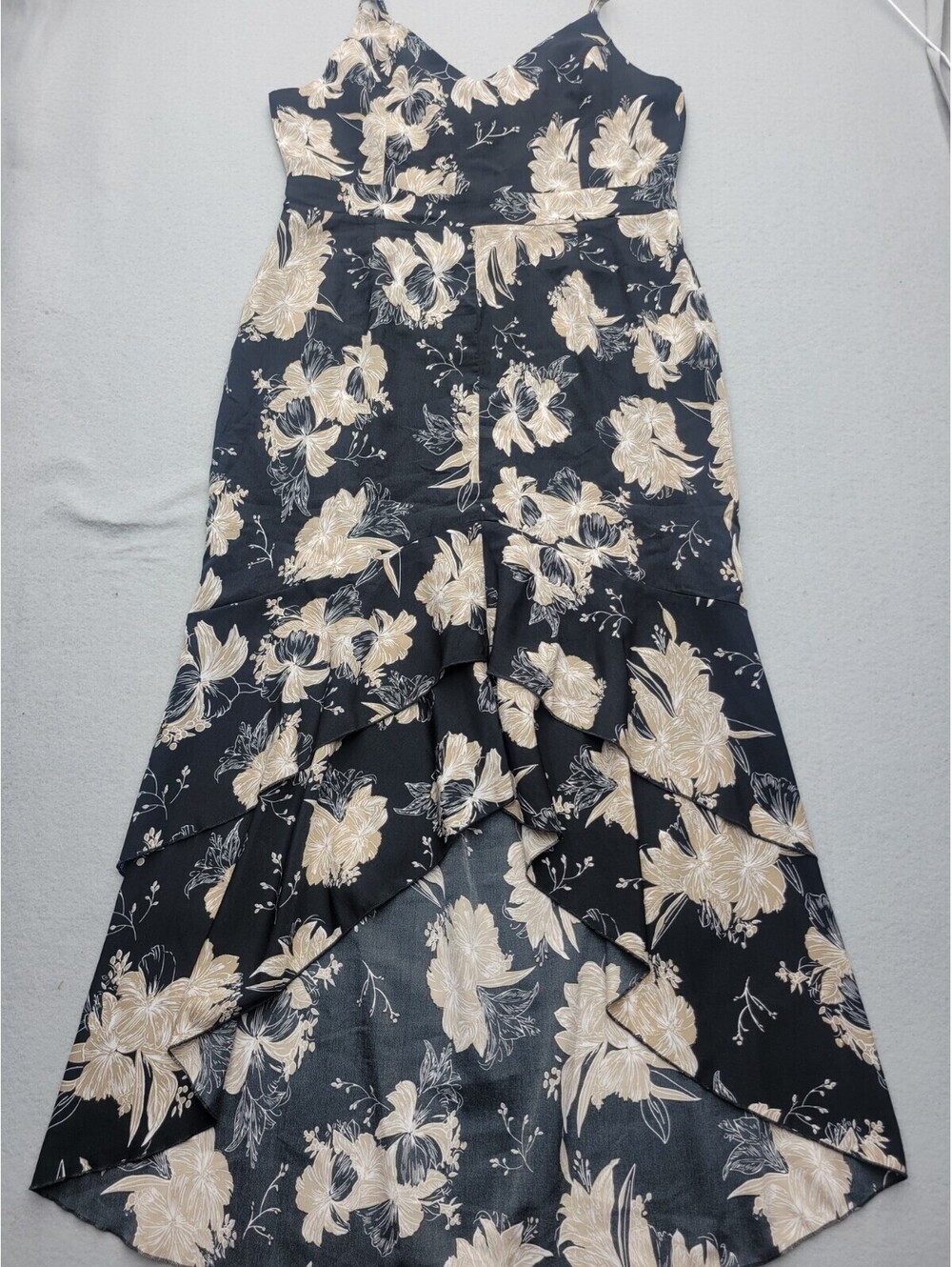 Cupshe Women's Dress Size XL Black White Empire Maxi Sleeveless Floral Leg Slit